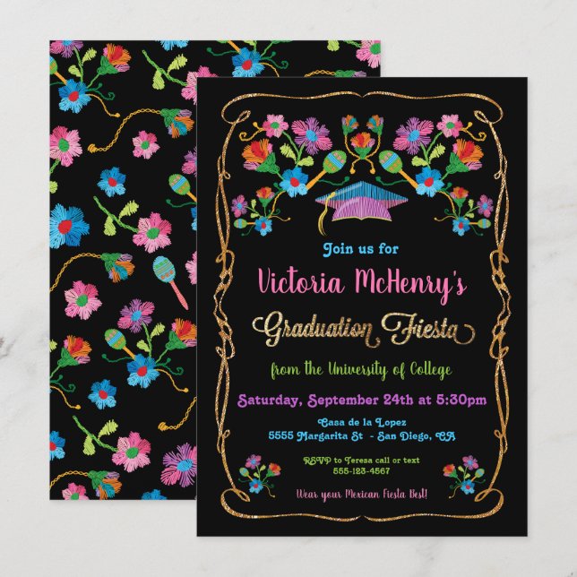 Folk Art Mexican Fiesta Graduation Invitation (Front/Back)