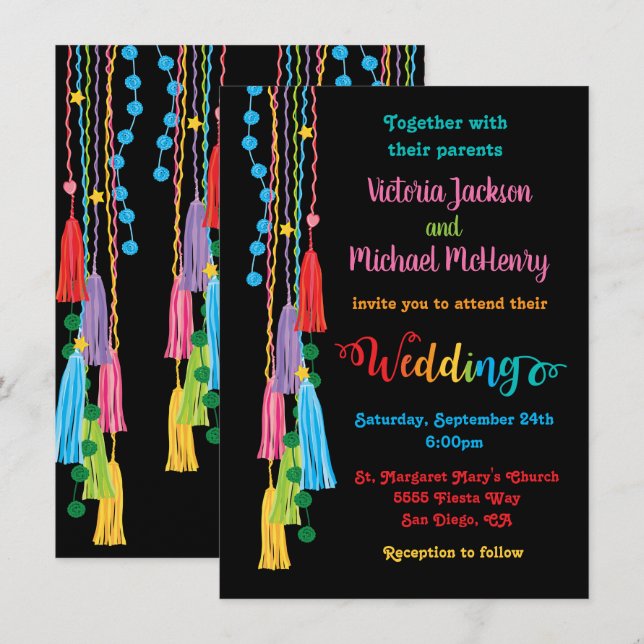 Folk Art Mexican Fiesta Wedding Invitation (Front/Back)