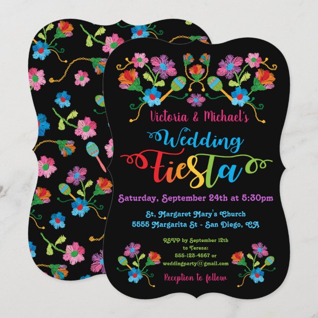 Folk Art Mexican Fiesta Wedding Invitation (Front/Back)