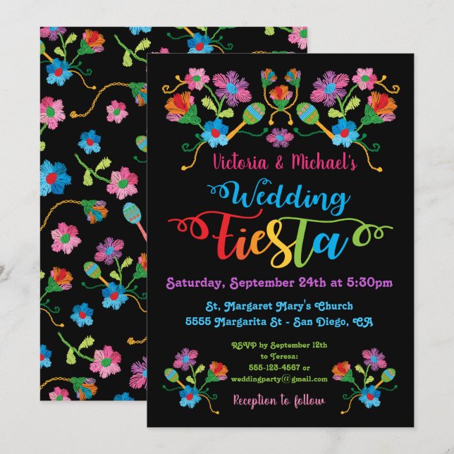 Folk Art Mexican Fiesta Wedding Invitation (Front/Back)
