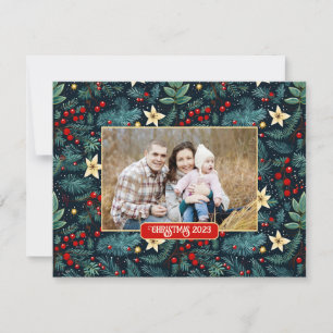 Folk Art Mistletoe Holly Berries Christmas Photo Holiday Card