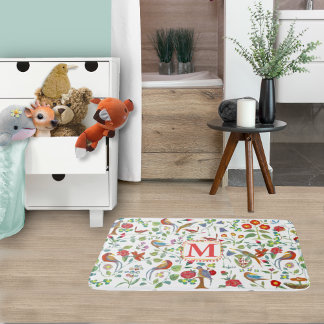 Folk Art Monogram Floral Vintage Bird Bath Mat