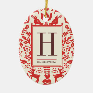 Folk Art Monogram & Photo Holiday Ornament