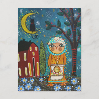 FOLK ART Moon Over The Star's BY LORI postcard