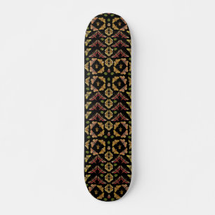 Folk Art Moth & Orchid art deco black Skateboard