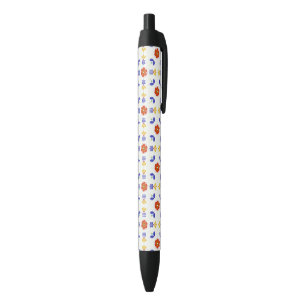 Folk Art Neon Flower Geometric Pattern Black Ink Pen