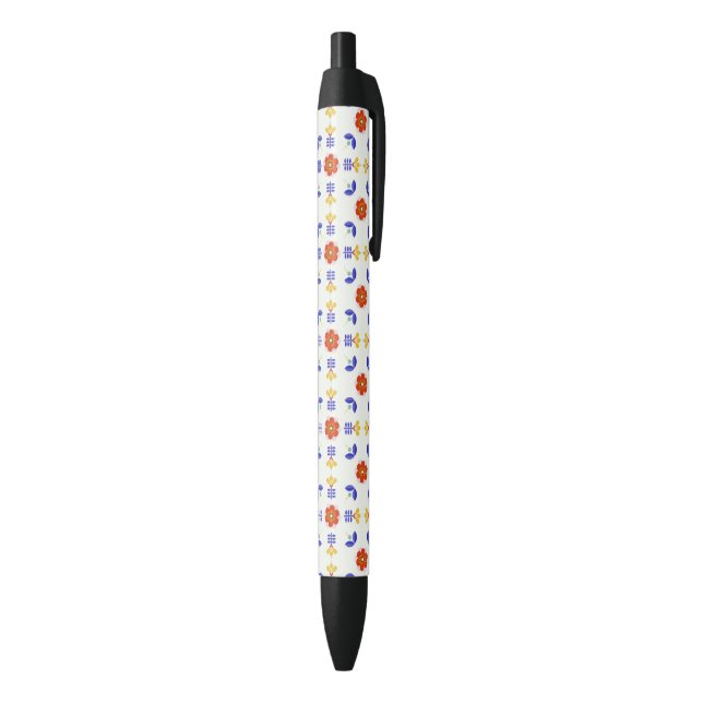 Folk Art Neon Flower Geometric Pattern Black Ink Pen (Bottom (Vertical))