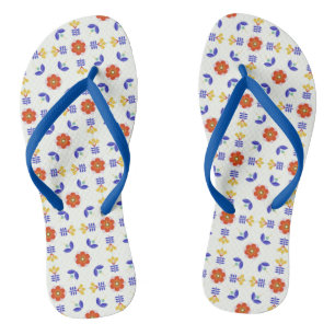 Folk Art Neon Flower Geometric Pattern Flip Flops