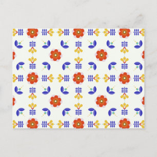 Folk Art Neon Flower Geometric Pattern Holiday Postcard