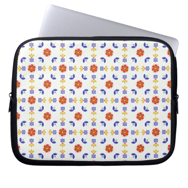 Folk Art Neon Flower Geometric Pattern Laptop Sleeve (Front)