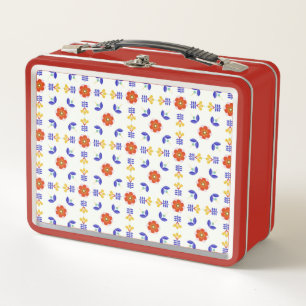 Folk Art Neon Flower Geometric Pattern Metal Lunch Box