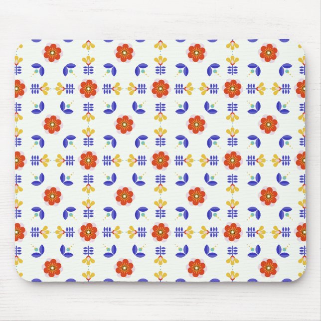 Folk Art Neon Flower Geometric Pattern Mouse Mat (Front)