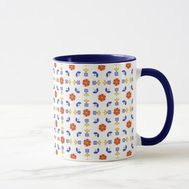 Folk Art Neon Flower Geometric Pattern Mug (Right)