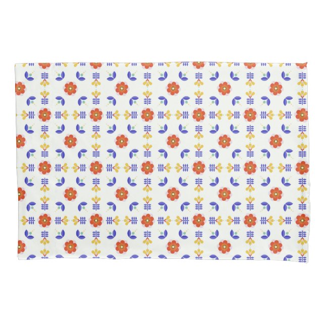 Folk Art Neon Flower Geometric Pattern Pillowcase (Front-Left)