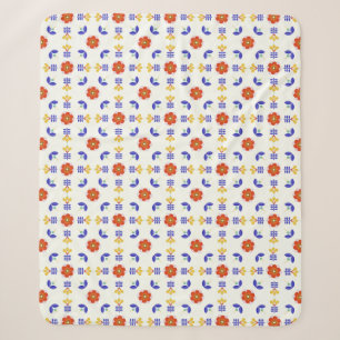 Folk Art Neon Flower Geometric Pattern Sherpa Blanket