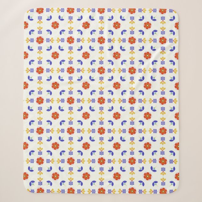 Folk Art Neon Flower Geometric Pattern Sherpa Blanket (Front)