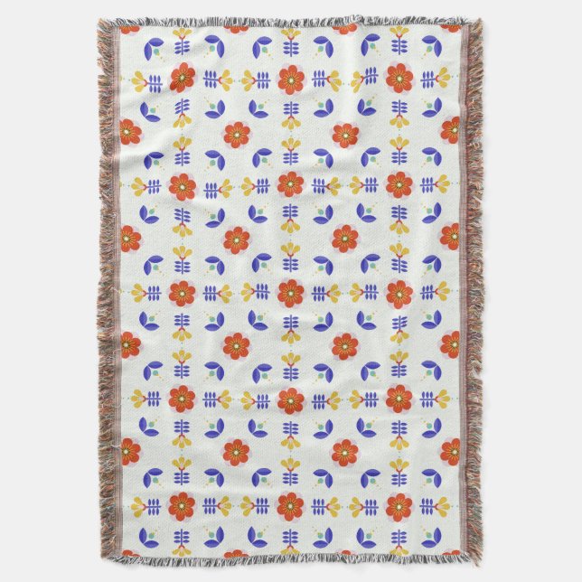 Folk Art Neon Flower Geometric Pattern Throw Blanket (Front Vertical)