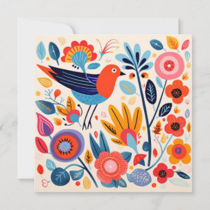 Folk Art Nordic Floral Bird Holiday Card