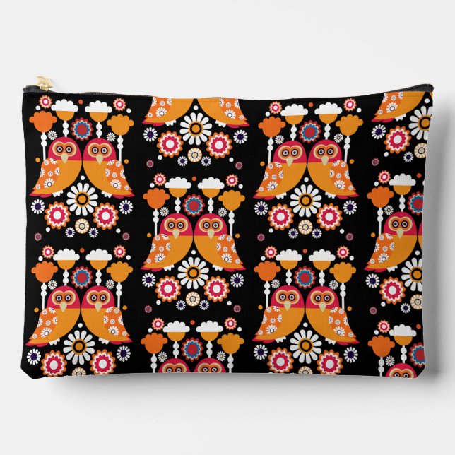 Folk Art Owl Accessory Pouch (Front)