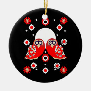 Folk Art Owl Ceramic Tree Decoration