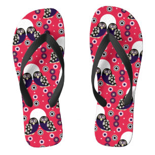 Folk Art Owl Flip Flops
