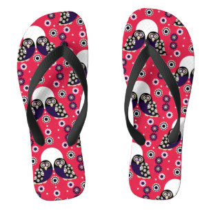 Folk Art Owl Flip Flops