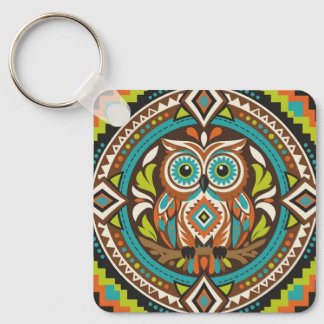Folk Art Owl Key Ring
