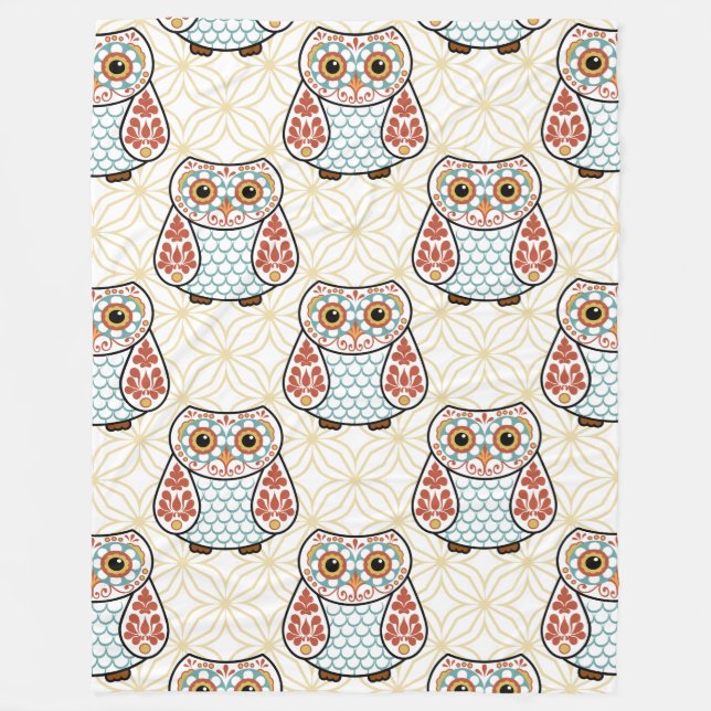 Folk Art Owl on Gold Fleece Blanket (Front)