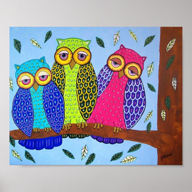 Folk Art Owl Print Poster (Front)