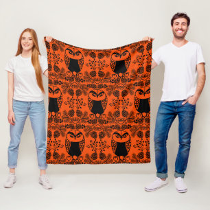 Folk Art Owl Prints Fleece Blanket
