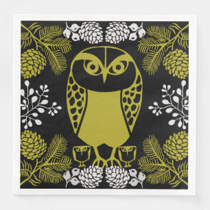 Folk Art Owl Prints Napkin