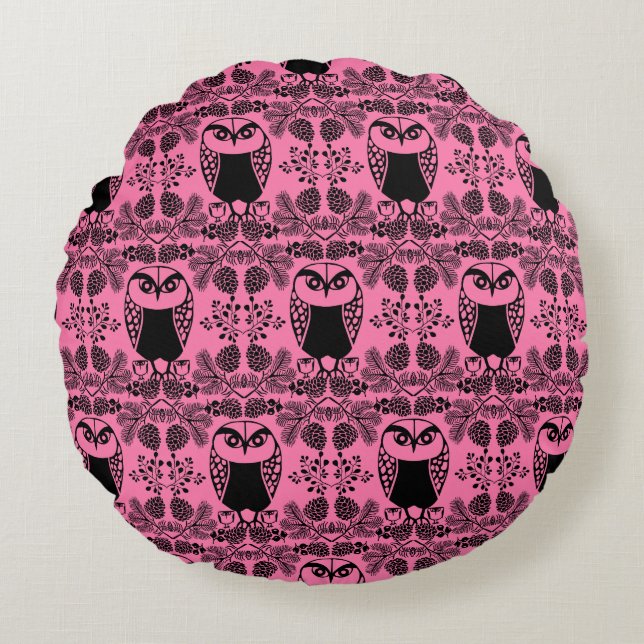 Folk Art Owl Prints Round Cushion (Front)