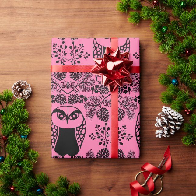 Folk Art Owl Prints Wrapping Paper (Holiday Gift)