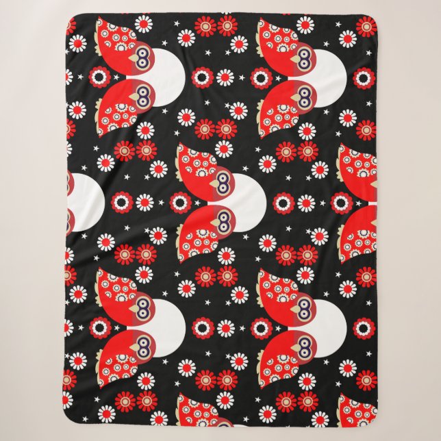 Folk Art Owl Sherpa Blanket (Front)