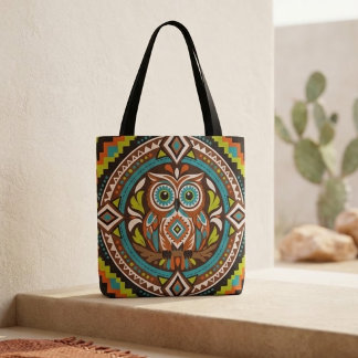Folk Art Owl Tote Bag
