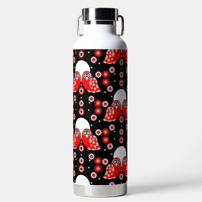 Folk Art Owl Water Bottle (Front)