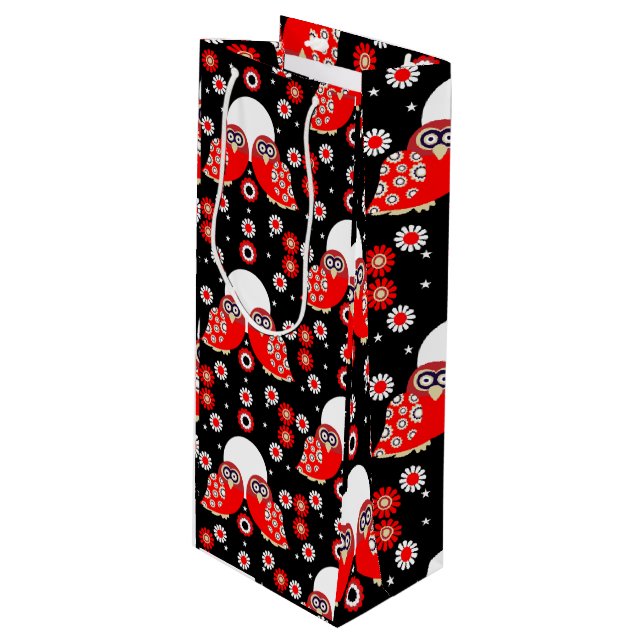 Folk Art Owl Wine Gift Bag (Front Angled)