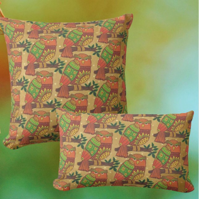 Folk Art Owls on Branches Kids  Cushion (Creator Uploaded)
