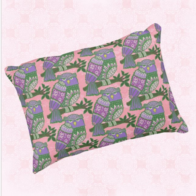 Folk Art Owls Pink Purple Kids Decorative Cushion (Creator Uploaded)