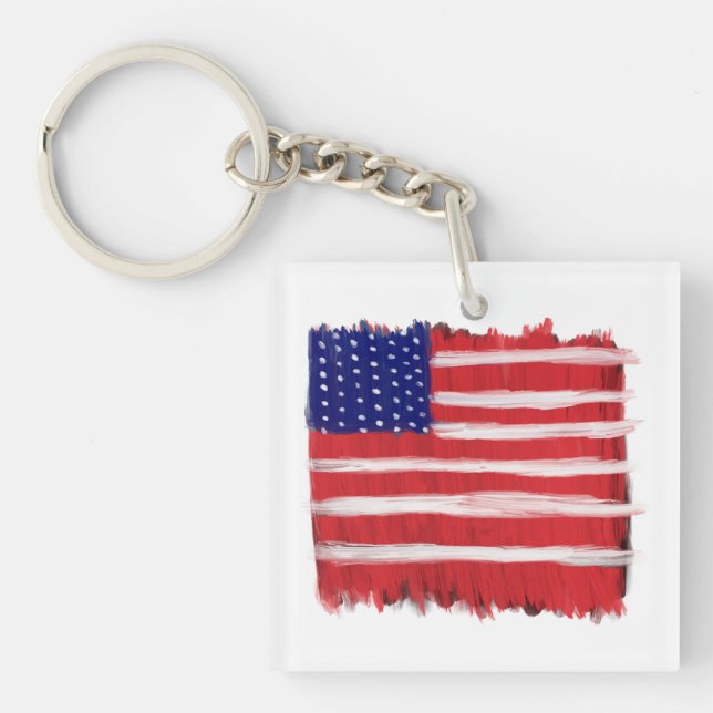 Folk Art Painted Flag Key Ring (Front)