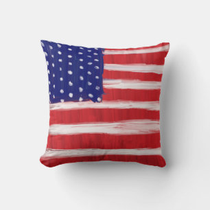 Folk Art Painted Flag Throw Pillow