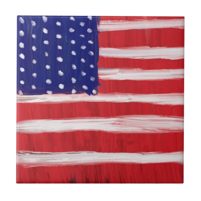 Folk Art Painted Flag    Tile (Front)