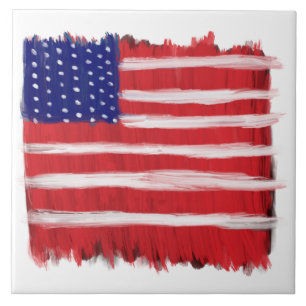 Folk Art Painted Flag Tile