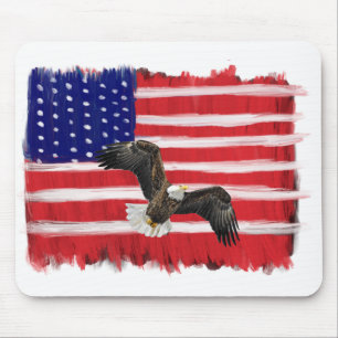 Folk Art Painted Flag With Eagle Mouse Mat