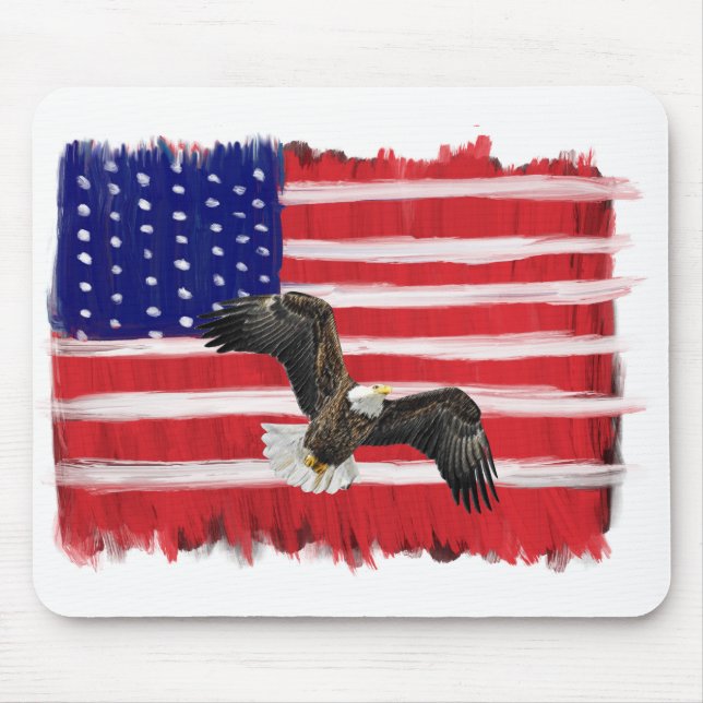 Folk Art Painted Flag With Eagle Mouse Mat (Front)