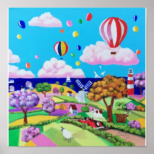 Folk art painting - happy seaside poster (Front)