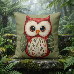 Folk Art Patchwork Owl Cottagecore Cushion
