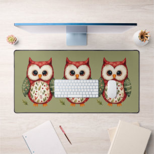 Folk Art Patchwork Owl Cottagecore Desk Mat