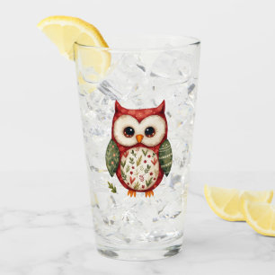 Folk Art Patchwork Owl Cottagecore Woodland Glass