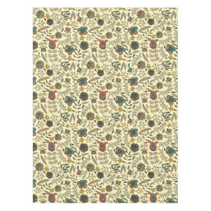 Folk art pattern on pale yellow background tablecloth